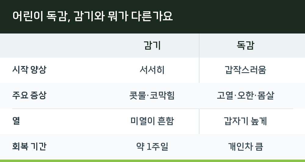 어린이 독감, 감기와 뭐가 다른가요