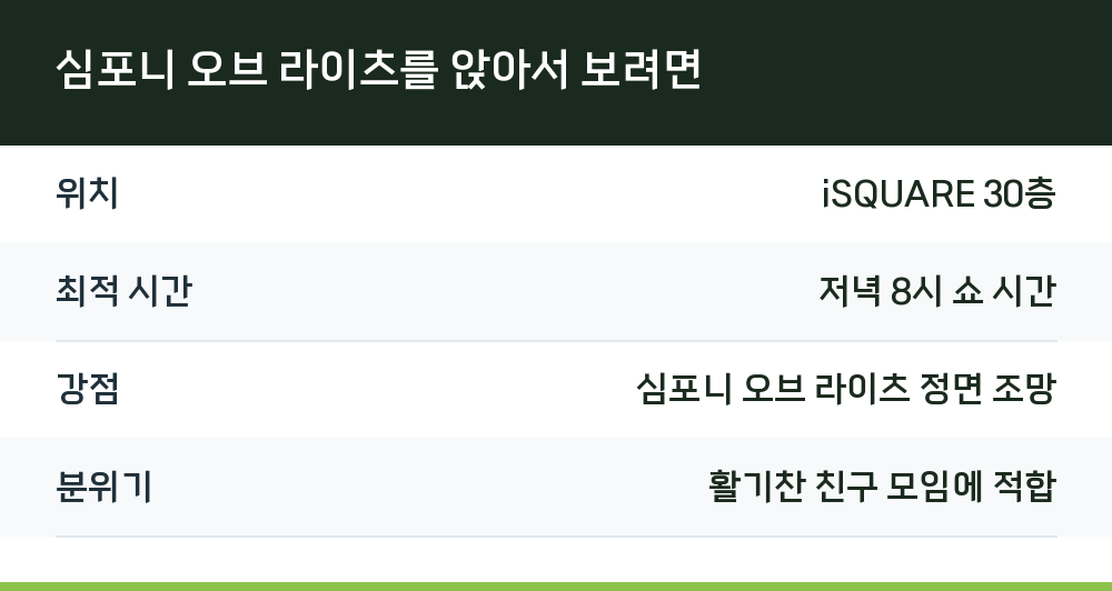 심포니 오브 라이츠를 앉아서 보려면