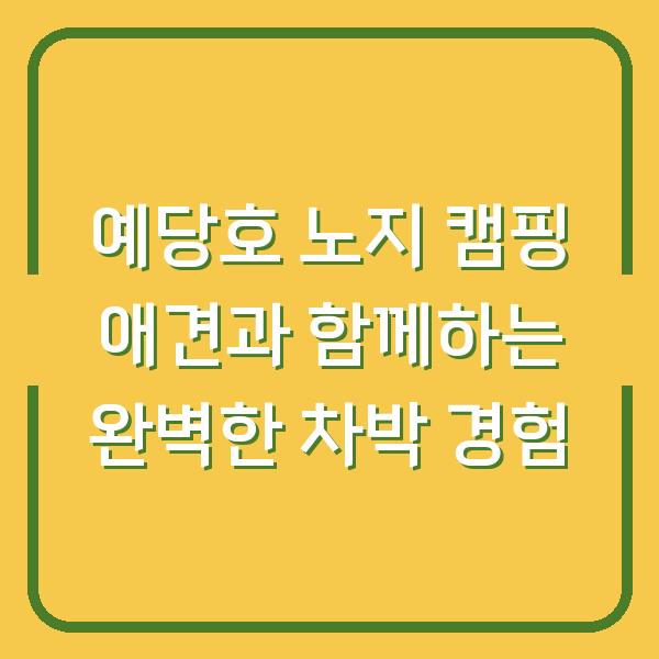 예당호 노지 캠핑 애견과 함께하는 완벽한 차박 경험