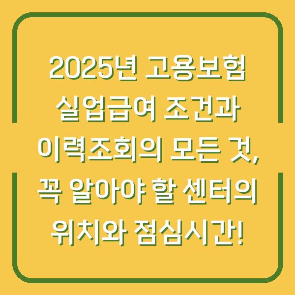 2025년 고용보험 실업급여 조건과 이력조회의 모든 것, 꼭 알아야 할 센터의 위치와 점심시간!