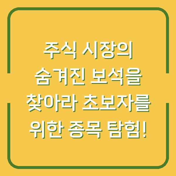 주식 시장의 숨겨진 보석을 찾아라 초보자를 위한 종목 탐험!