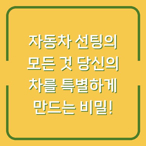자동차 선팅의 모든 것 당신의 차를 특별하게 만드는 비밀!