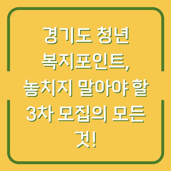 경기도 청년 복지포인트, 놓치지 말아야 할 3차 모집의 모든 것!