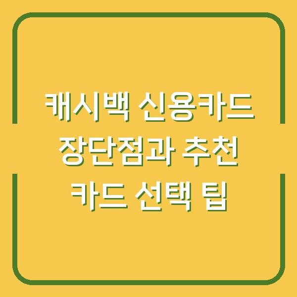 캐시백 신용카드 장단점과 추천 카드 선택 팁