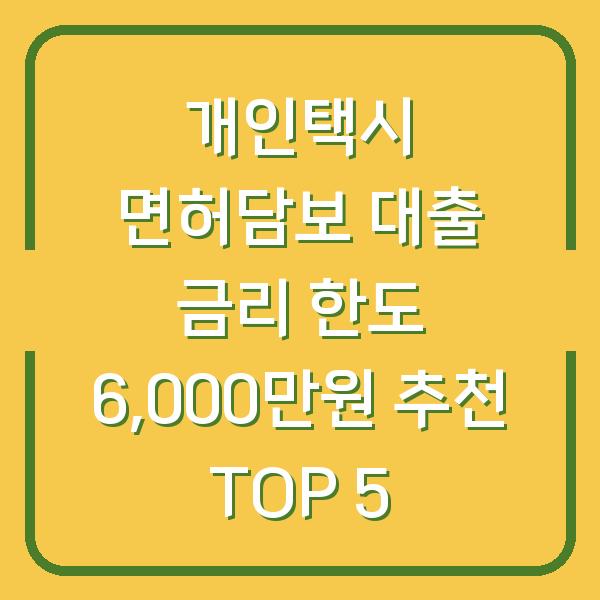 개인택시 면허담보 대출 금리 한도 6,000만원 추천 TOP 5