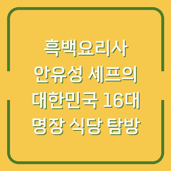 흑백요리사 안유성 세프의 대한민국 16대 명장 식당 탐방