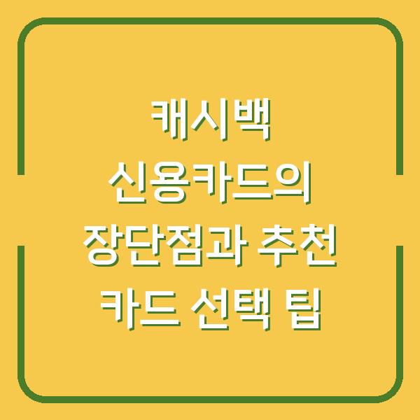 캐시백 신용카드의 장단점과 추천 카드 선택 팁