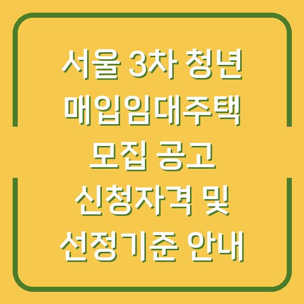 서울 3차 청년 매입임대주택 모집 공고 신청자격 및 선정기준 안내