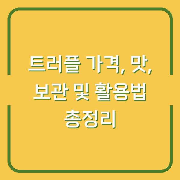 트러플 가격, 맛, 보관 및 활용법 총정리
