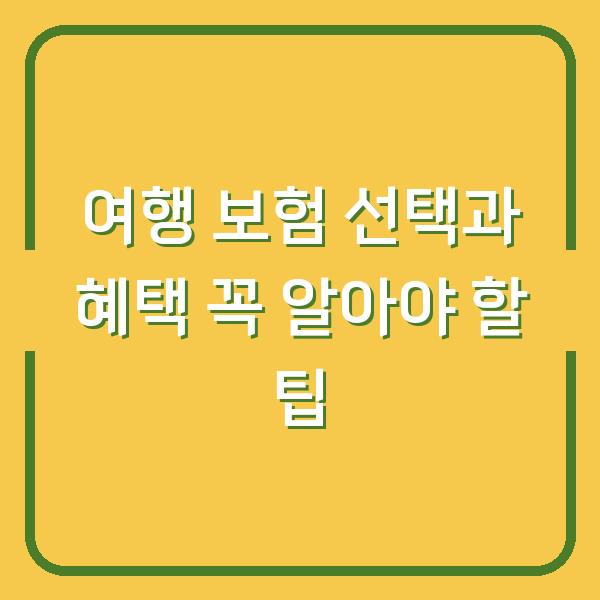 여행 보험 선택과 혜택 꼭 알아야 할 팁