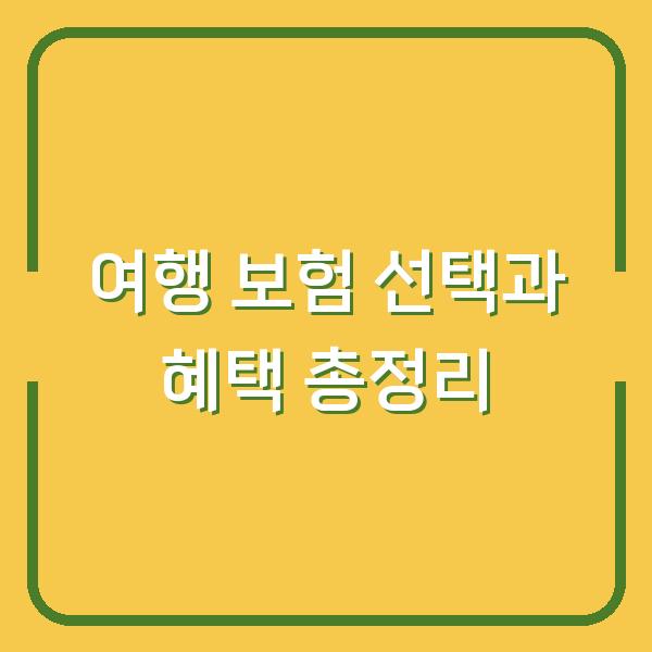 여행 보험 선택과 혜택 총정리