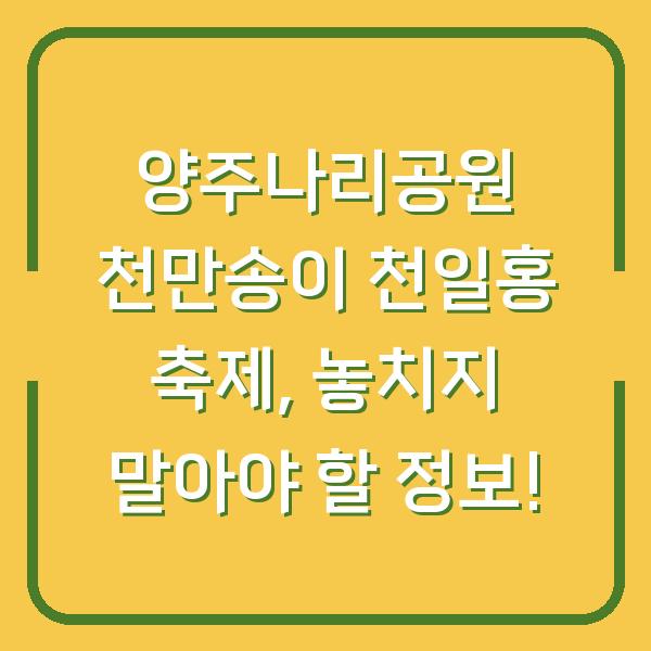 양주나리공원 천만송이 천일홍 축제, 놓치지 말아야 할 정보!