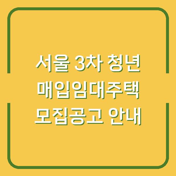 서울 3차 청년 매입임대주택 모집공고 안내
