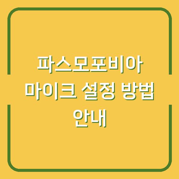 파스모포비아 마이크 설정 방법 안내