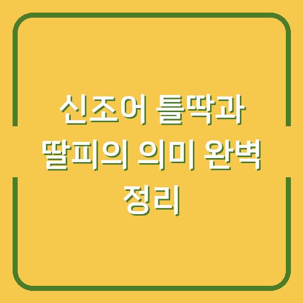신조어 틀딱과 딸피의 의미 완벽 정리