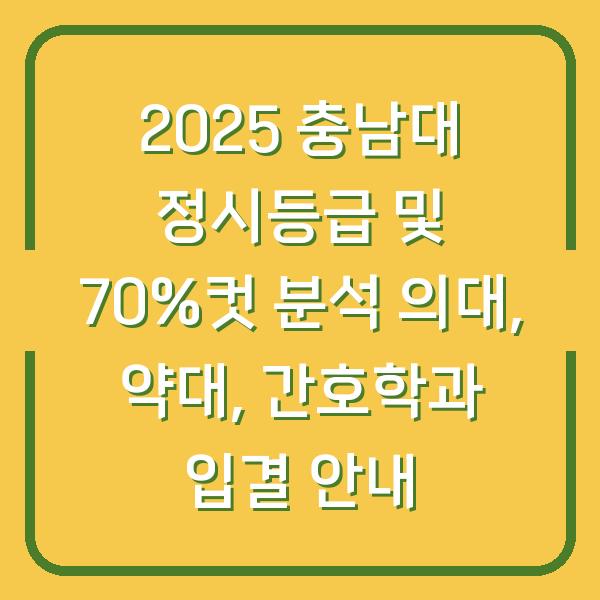 2025 충남대 정시등급 및 70%컷 분석 의대, 약대, 간호학과 입결 안내