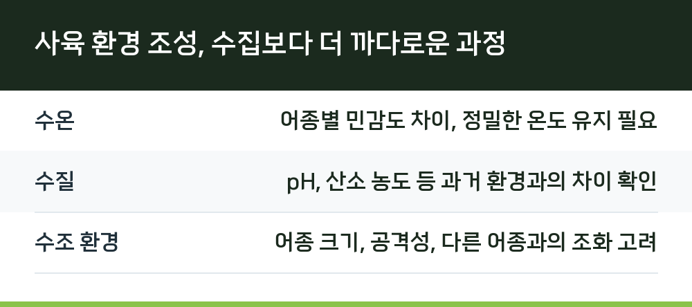 사육 환경 조성, 수집보다 더 까다로운 과정