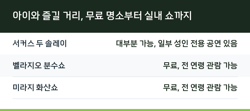 아이와 즐길 거리, 무료 명소부터 실내 쇼까지