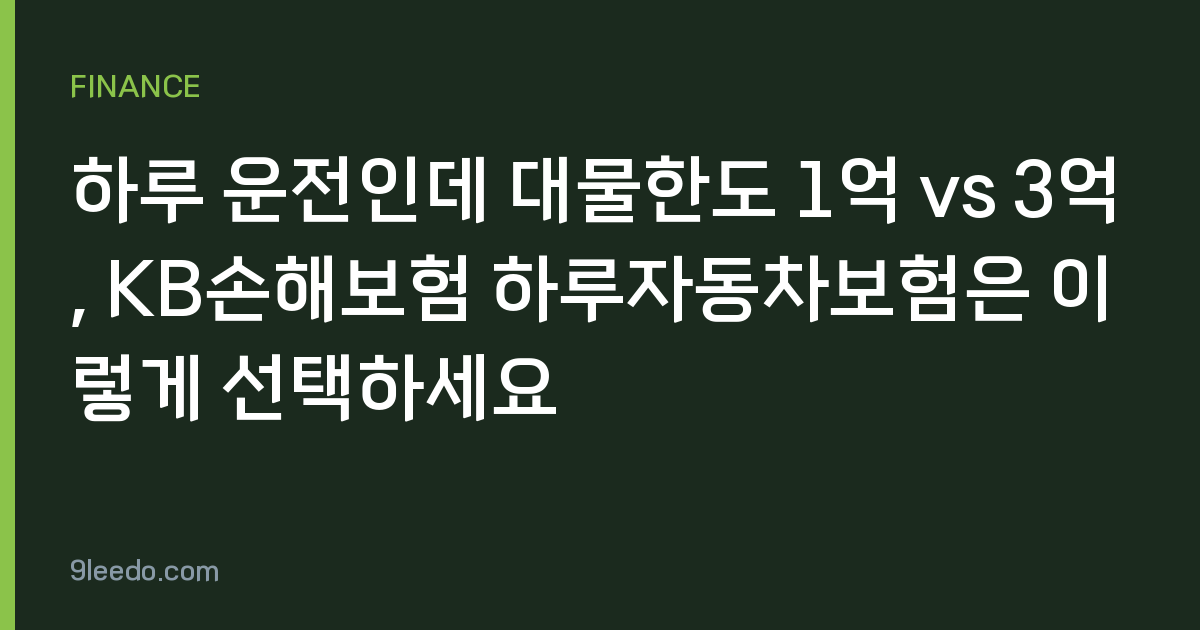 하루 운전인데 대물한도 1억 vs 3억, KB손해보험 하루자동차보험은 이렇게 선택하세요
